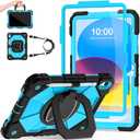 Case for iPad (A16)11th /10th Generation 11/10.9 Inch 2025/2022 with Screen Protector Rotating Stand Shoulder Strap Pencil Holder, Military Grade Shockproof iPad Case 10th Generation, Black Blue