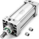Baomain Pneumatic Air Cylinder SC 63 x 100, PT 3/8 Port, 2-1/2" Bore, 3.94" Stroke, Single Rod Double Acting, M16x1.5 Threaded Rod, with 2X Push-in Fittings