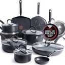 T-Fal Ultimate Hard Anodized Nonstick Pots and Pans Set 17 Piece, Nonstick Cookware Set with Fry Pan, Saucepans, Saute-Pan, Griddle, Dishwasher Safe, Onyx