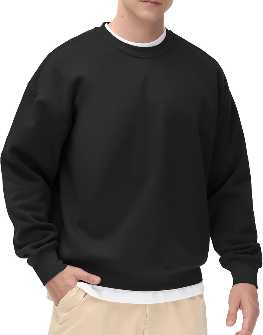 THE GYM PEOPLE Men's Fleece Crewneck Sweatshirt Thick Loose fit Soft Basic Pullover Sweatshirt (Large, Black)
