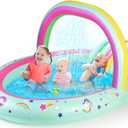 SULIFEEL Rainbow Unicorn Inflatable Play Center Kiddie Pool with Slide and Sprinkler for Children, 96''x59''x39''in Baby Pool for Backyard and Garden