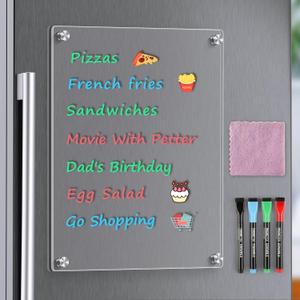 MaxGear Small Magnetic Dry Erase Board for Refrigerator, 12"X 8" Acrylic Magnetic Whiteboard for Fridge Clear White Board Kitchen Menu Board Memo Note Planner, Includes 4 Markers, 1 Cloth