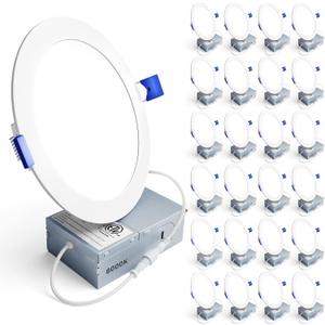 Ensenior 24 Pack 6 Inch LED Recessed Light, Dimmable, 6000K Clear White, 1200LM High Brightness, 12W 120V, Damp Rated, Ultra-Thin Canless Wafer Ceiling Light - ETL & FCC & IC
