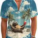 Mens Funny Neon Hawaiian Shirts 3D Graphic Button Down Short Sleeve Shirt Summer Beach Aloha Tops Theme Party (3X-Large, Sloth)