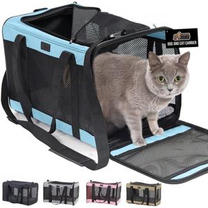 GORILLA GRIP Cat Carrier Travel Bag Up to 15 Lbs, Soft Collapsible Small Dog Carriers, Top and Side Entry Breathable Mesh, Grip Feet on Underside, Cozy Washable Waterproof Pad, Portable Kennel, Blue (17.0"L x 11.0"W x 11.0"H)