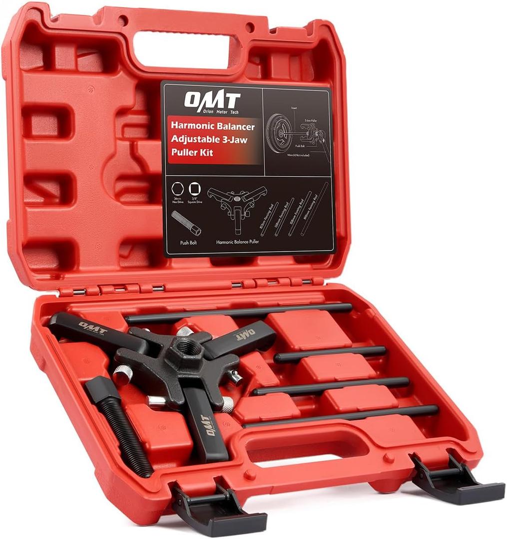 Orion Motor Tech Harmonic Balancer Puller Kit, Adjustable 3-Jaw Puller Set for Removing Harmonic Dampers & Balancers, 3-Jaw Pulley Puller Set Compatible with Chevy GM Chrysler Cadillac Ford More (black)