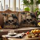 2Pcs,Vintage Halloween Floral Throw Pillow Covers Retro Skull and Crow Ghost Town Gothic Vintage Black Double-Sided Print Cushion Covers for Couch Sofa Haunted House Party Decor Pillowcase (18X18Inch, Wl-dp-vh-crow)