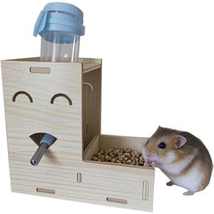 2 IN1 Hamster Water Bottle No Drip Hamster Wooden Water Automatic Dispenser with Food Container for Hamster Cage Accessories 4oz/120ml