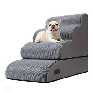 4-Step Dog Stairs and Ramp for Beds or Couches – Non-Slip Sturdy Pet Steps for Small Dogs and Cats,21" H,Grey