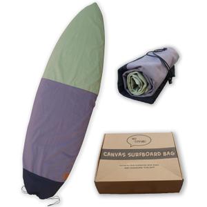 Ho Stevie! Canvas Surfboard Bag Cover - No Melted Wax on Car - Sun/Ding Protection (7'6", Black/Gray/Green)