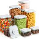 Airtight Pop Food Containers with Lids, 10 PCS Kitchen and Pantry Organization Canisters for Cereal, Dry Food, Sugar, Snack, Flour, Spaghetti