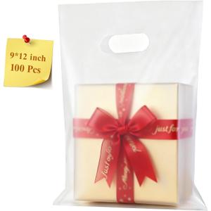 100 Pcs Plastic Bags With Handles 9"x12", Clear Gift Bags Shopping Merchandise bags for Small Business Retail Stores Gifts