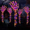Solar Halloween Decorations,5 Pack Skeleton Hands Halloween Pathway Lights - Waterproof LED Stakes with 250 Purple &Orange Lights, 8 Modes - Scary Outdoor Yard Solar Powered Haunted Decorations