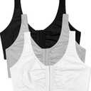 Fruit of the Loom Women's Multi-Pack Front Close Sports Bra (36, Black/White/Heather Grey 3-pack)
