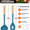 Pasta Fork and Ladle Set, Perfect for Serving Hot Soup, Stirring, and Sauce Pasta, BPA-Free Matte Silicone, Wood Handle Spaghetti Spoon for Nonstick Cooking Surfaces (Blue)