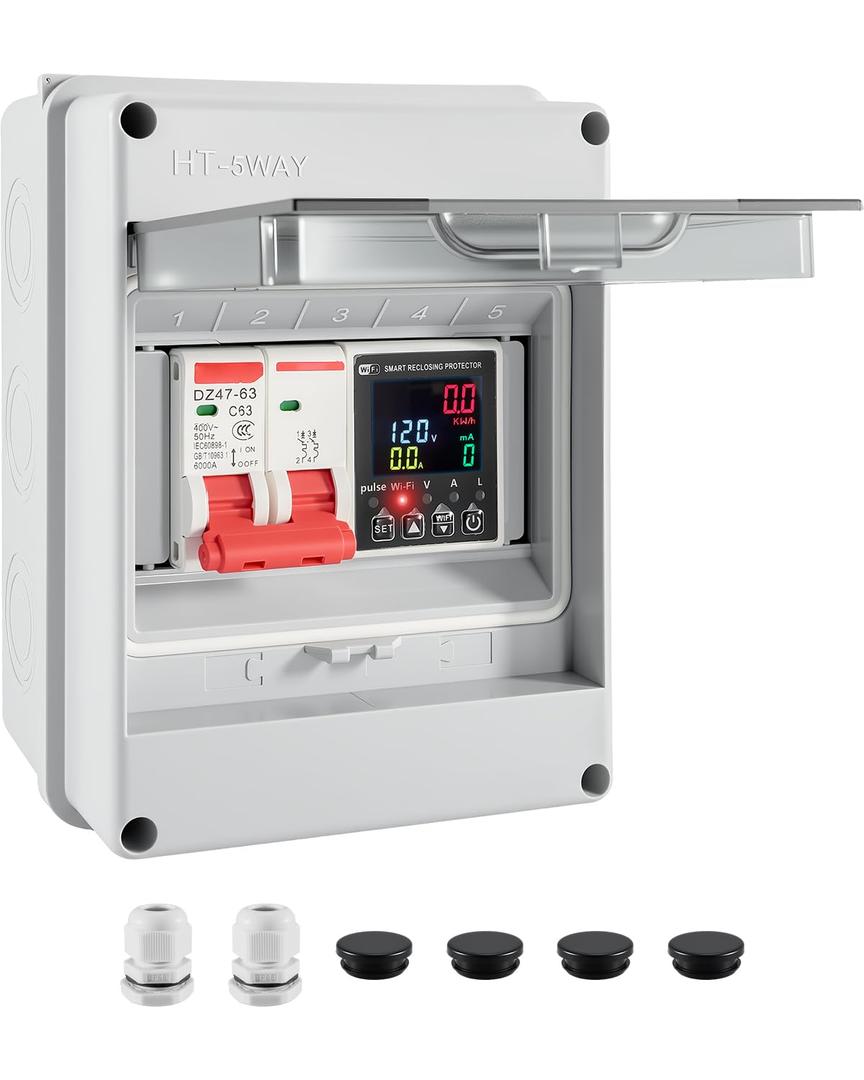 Smart Energy Monitor Box, 63A Circuit Breaker Power Consumption Monitoring with App & Voice Control, Timer Function, Overload Protection for Home Electrical Systems, AC100-250V