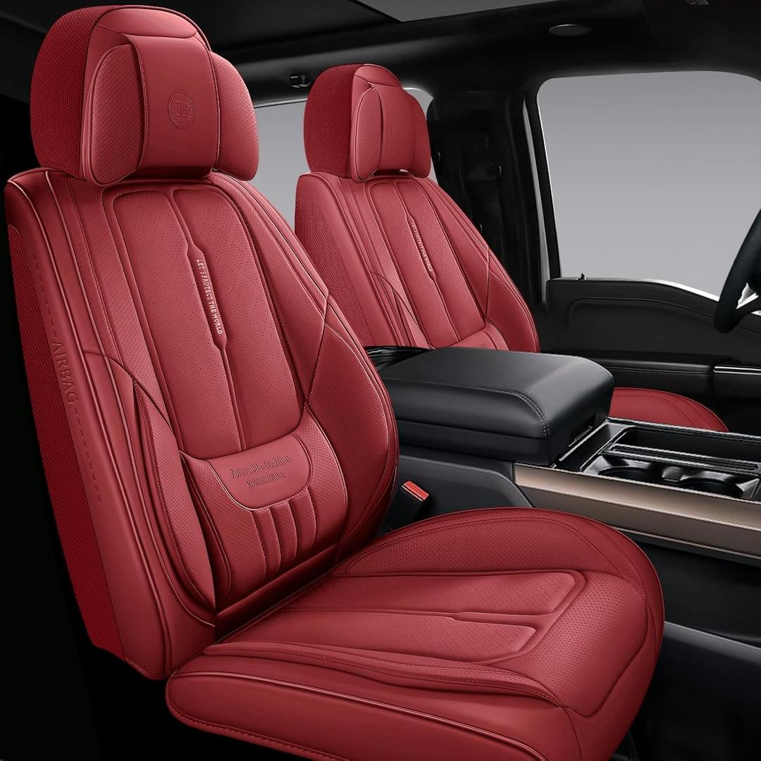 NS YOLO Universal Fit Full Coverage Leather Car Seat Covers for Cars,SUVs and Pick-up Trucks, Car Seat Protector,Automotive Seat Covers Full Set,Car Seat Cushion,Wine Red Seat Cover for 5 Seats