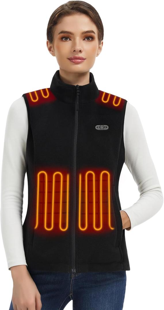 Professional Women's Heated Vest with 20000mAh Battery equipped with Flashlights (Large, Black Fleece Vest)