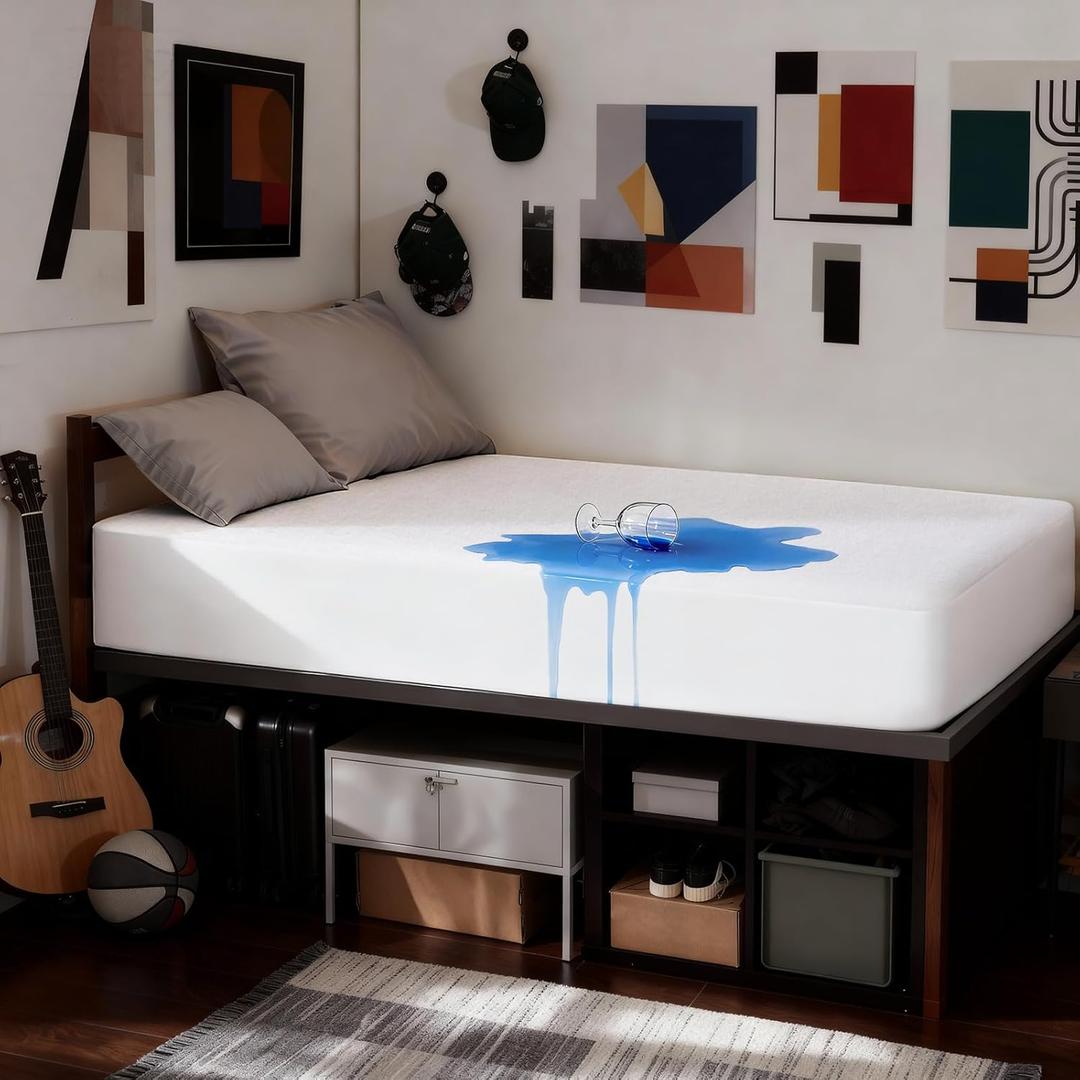 OhGeni 100% Waterproof Mattress Protector, Twin XL, Fitted Sheet with Deep Pockets, 6''-16'', Premium Noiseless Breathable Soft Material, Mattresses Cover for Bed (White)