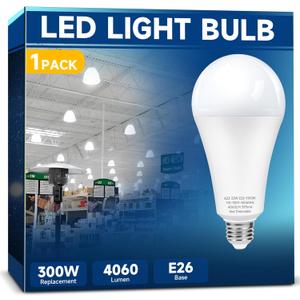 LED Light Bulb A23 300W Equivalent, Super Bright 4060 Lumen 5000k Cool Daylight White E26 Medium Base 33 Watt LED Bulb for Outdoor Indoor Lamp Area Garage Warehouse Workshop Street Backyard (1 Pack)