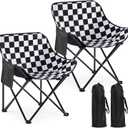 2 Pack Folding Camping Chairs Portable, Black, White, Chessboard, 27.17 x 17.72 x 17.72 inches