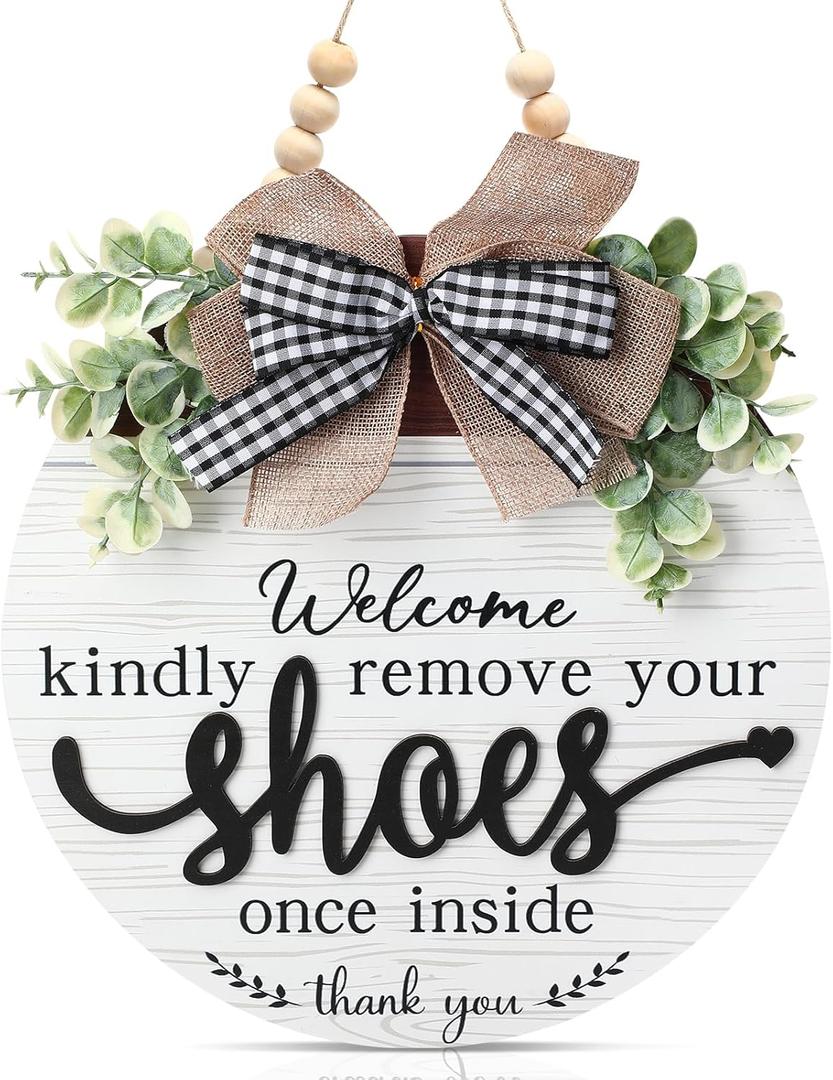 3D Welcome Sign for Front Door- Farmhouse Welcome Door Sign for Front Porch Decor Wooden Door Decorations outdoor Hanging Home Signs No Shoes Sign for House Please Remove Your Shoes Sign