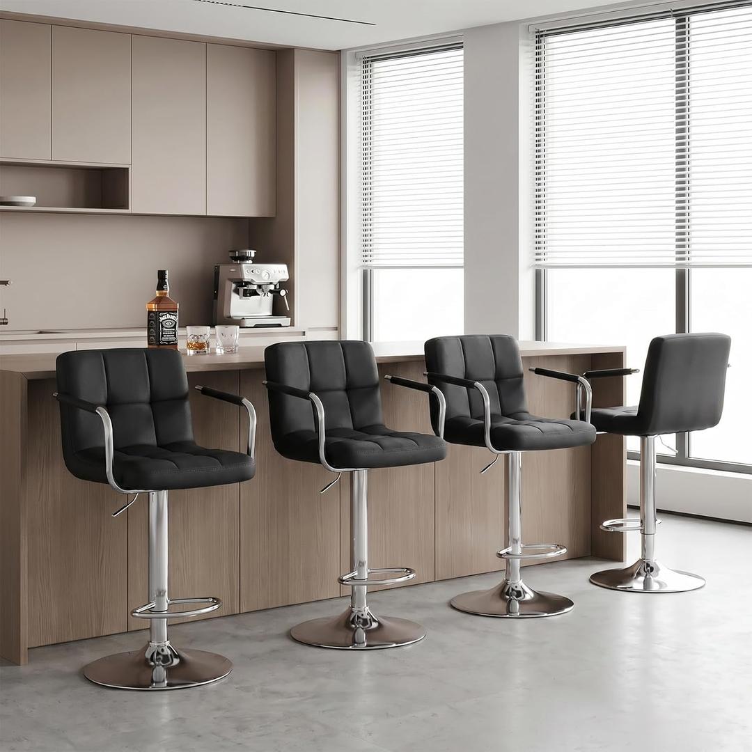 Bar Stools Set of 4, 24-26'' Adjustable Swivel Bar Chairs, Black, 4 PCS