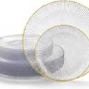 DaYammi 60Pcs Clear Plastic Plates with Gold Rimmed - Gold Disposable Plates Set Including 30pcs Dinner Plates,30pcs Dessert Plates with Radial Texture for Party & Wedding Dinner