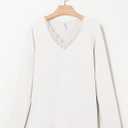 Dokotoo T Shirts for Women Casual Long Sleeve V Neck Lace Trim Tops Lightweight Solid Color Basic Tees Blouses (White, XXL)