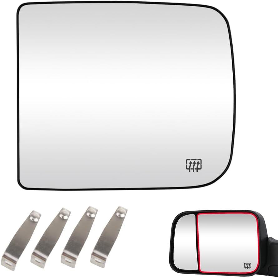 Senzeal Driver Side Tow Mirror Glass Heated Tow Mirrors Replacement for Dodge Ram 1500 2500 3500 4500 5500 2009-2020 Convex Mirror with Rear Holder 68067727AA (Left Side)