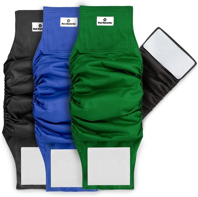 Pet Parents Washable Belly Bands for Male Dogs (3pack) + Extendrs of Durable Dog Diapers Male, Premium Male Dog Diapers & Dog Wraps (Size Small, Gentlemen), (13-16")