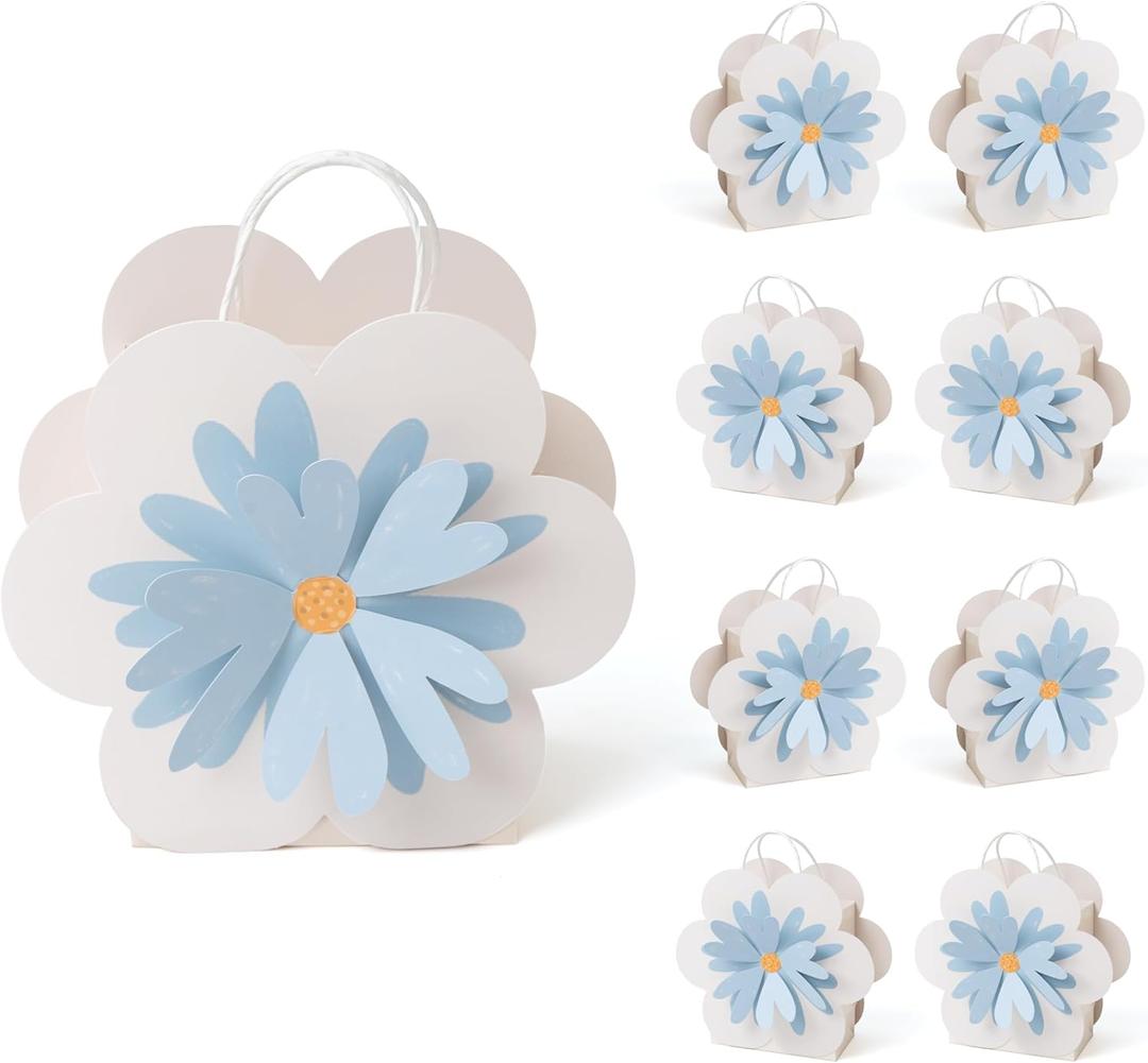 Cheerland Daisy Gift Bags Flower Party Favor Bag Blue Floral Treat Goodie for Woodland Baby Shower Girls Birthday Wedding Gender Reveal Tea Party Decorations Cottagecore Spring Supplies 8pcs