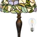 TL0005 Tiffany Table Lamp Bedside Stained Glass Lamp Spring Floral Design Reading Desk Light 12X21.5 Inches for Bedroom Living Room Home Office, lED Bulb Included