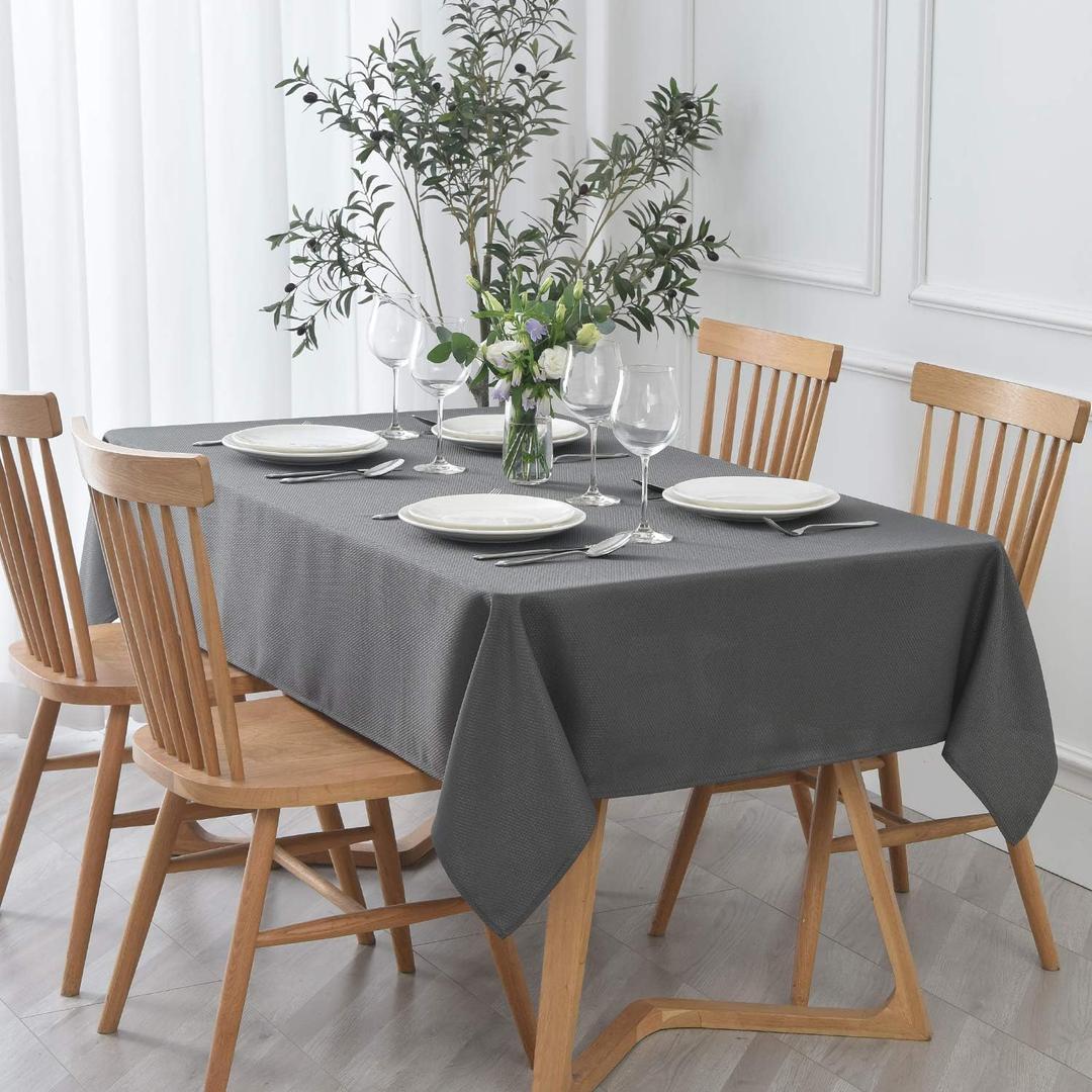 maxmill Rectangle Textured Tablecloth Waterproof Spillproof Wrinkle Free Table Cloth, Kitchen Dining Tabletop Decoration, Fabric Table Cover for Outdoor and Indoor Use, 52 x 70 Inch, Charcoal