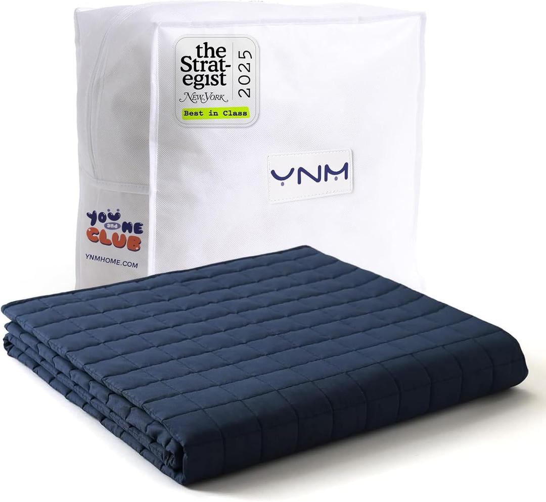 YnM Exclusive Weighted Blanket, Soothing Cotton, Smallest Compartments with Glass Beads, Bed Blanket for One Person of 110lbs, Ideal for Twin/Full Bed (48x72 Inches, 12 Pounds, Navy)
