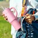 Renoj Insulated Mug 100% Spill Resistant Insulated Water Bottle for Iced Coffee & Hot Drinks - Fits Car Cup Holder, Ideal Gift, 2 Straws & Silicone Boot - FlexSlide Pink 40 oz