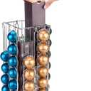 MyGift 48 Pod Stainless Steel Silver Metal Coffee Pod Holder Storage Organizer Stand with 360 Degree Rotating Carousel with Sleeve Storage Compartment, Compatible with Nespresso Vertuo Capsule