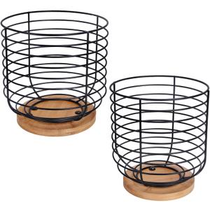 2pcs K Cup Holder Organizer - Coffee Pods Storage Organizer - Coffee Bar Accessories - Large Capacity Black Wire Kup Storage with Bamboo Base