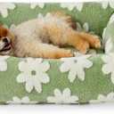Lesure Cute Dog Bed for Small Dogs - Washable Puppy Beds,Cozy Rectangle Orthopedic Pet Sofa with Jacquard Shaggy Plush & Anti Slip Bottom,25x21x7inches (Flower Garden Green)