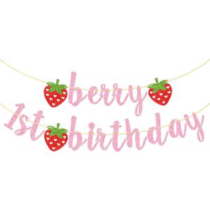 Berry First Birthday Banner, Glitter Strawberry Banner, 1st Birthday Decor (Pink) Berry First Birthday Banner, Glitter Strawberry Banner, 1st Birthday Decor (Pink)