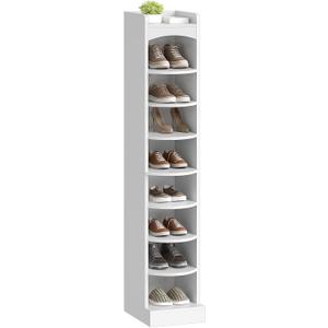 YATINEY 9-Tier Tall Shoe Rack, Wooden Shoe Storage Organizer, Narrow Shoe Cabinet with Removable Shelves for Small Spaces, Holds 9 Pairs of Shoes, for Entrance, Hallway, White SS02WT