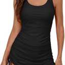 Eomenie Women's One Piece Swimdress Swimsuit with Drawstring Tummy Control Bathing Suits Push Up Swim Dresses with Bottom, Size XL