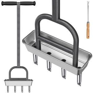 Dolibest Lawn Coring Aerator, Manual Grass Aerating Tool with Stainless Steel Soil Core Storage Tray, 4 Stainless Steel Corer Plug Aerator Tool, Garden Tool & Clean Hand Tool, Improve Lawn Health