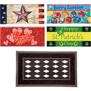 Evergreen Sassafras Spring Holiday Doormat Insert Bundle & Tray Set of 5, Interchangeable Entrance Door mats Indoor and Outdoor Welcome Mat 30 x 18 Tray Non Slip Backing Low Profile