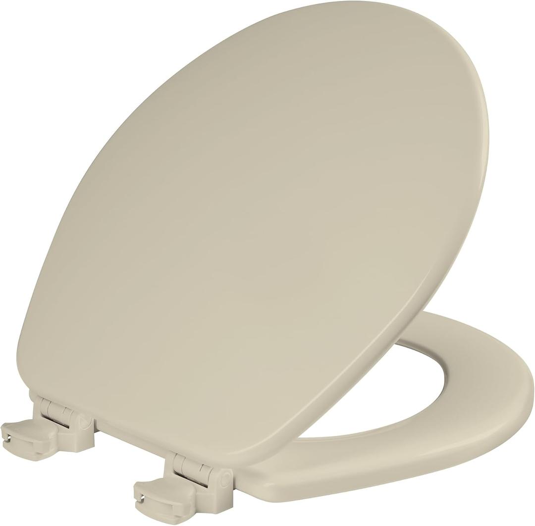 CHURCH Toilet Seat, Easy Clean Hinges Release for Deep Cleans, Durable Enameled Wood Seat, Round, Bone