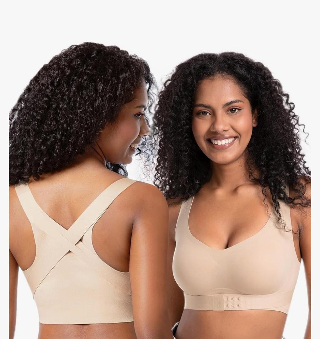 Starmiss Back Support Wireless Posture Bra for Women Full Coverage Brasieres, Beige, 160/85 (M)