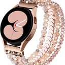 Lerobo Beaded Bracelet Band Compatible with Galaxy Watch 7/6/5/4/Active 2 40mm 44mm/Watch 4 Classic 42mm 46mm/6 Classic 43mm 47mm/5 Pro 45mm, Women Girl 20mm Handmade Fashion Stretchy Watch Band (Small, Rose gold)