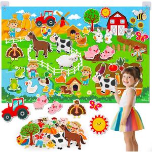 Farm Animals Felt Story Board Set, 3.5Ft 38Pcs Interactive Storytelling Busy Board Toys for 2 Year Old Boy Girl, Animal Farm Barnyard Preschool Learning Activities Toddler Toys for Ages 2-4 Gifts