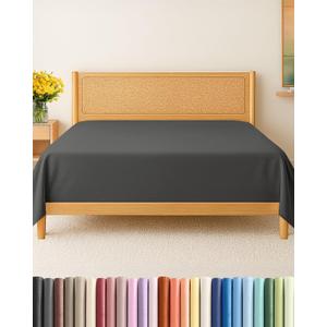 Queen Size Flat Sheet - Hotel Quality Top Flat Bed Sheet Only - Ultra-Soft, Breathable & Cooling - Fade & Wrinkle Free - Easy-Care, Stain & Shrink Resistant Bedding - Easy-Fit & Oeko-Tex - Charcoal