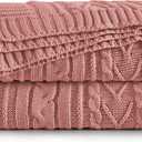 Aormenzy Dusty Pink Cable Knit Throw Blankets for Couch Bed Sofa, Acrylic Knitted Blanket, Soft Cozy Throw Blanket, 50" x 60"